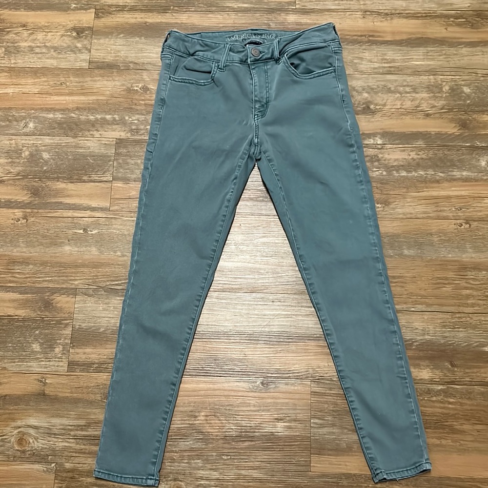 AEO green/blue jeggings